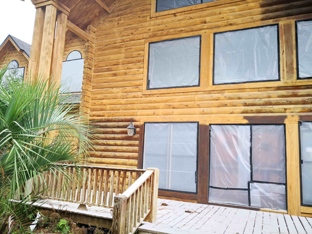 Wood restoration blasting on a log home in Crescent City, FL - Crescent City Sandblasting